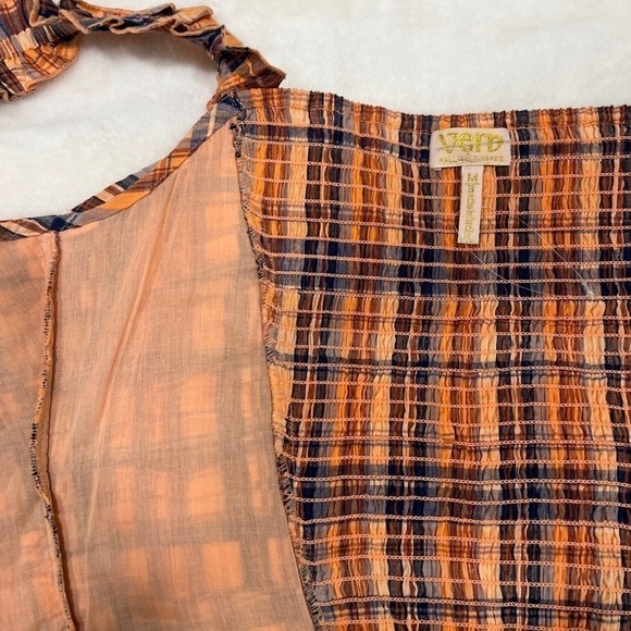 3/$25 Sale 🎈NWOT Verb (Anthro) Ruffled Plaid Tank in Orange - Picture 10 of 12